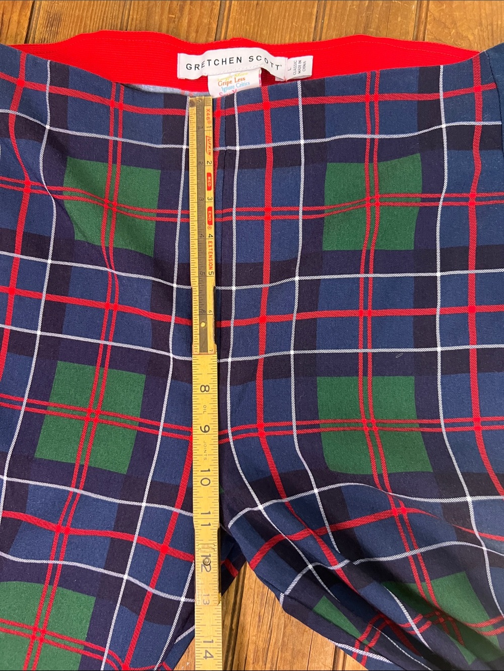 Gretchen Scott Designs Plaid Pants Trousers Navy Red Green size large EUC - Picture 6 of 11
